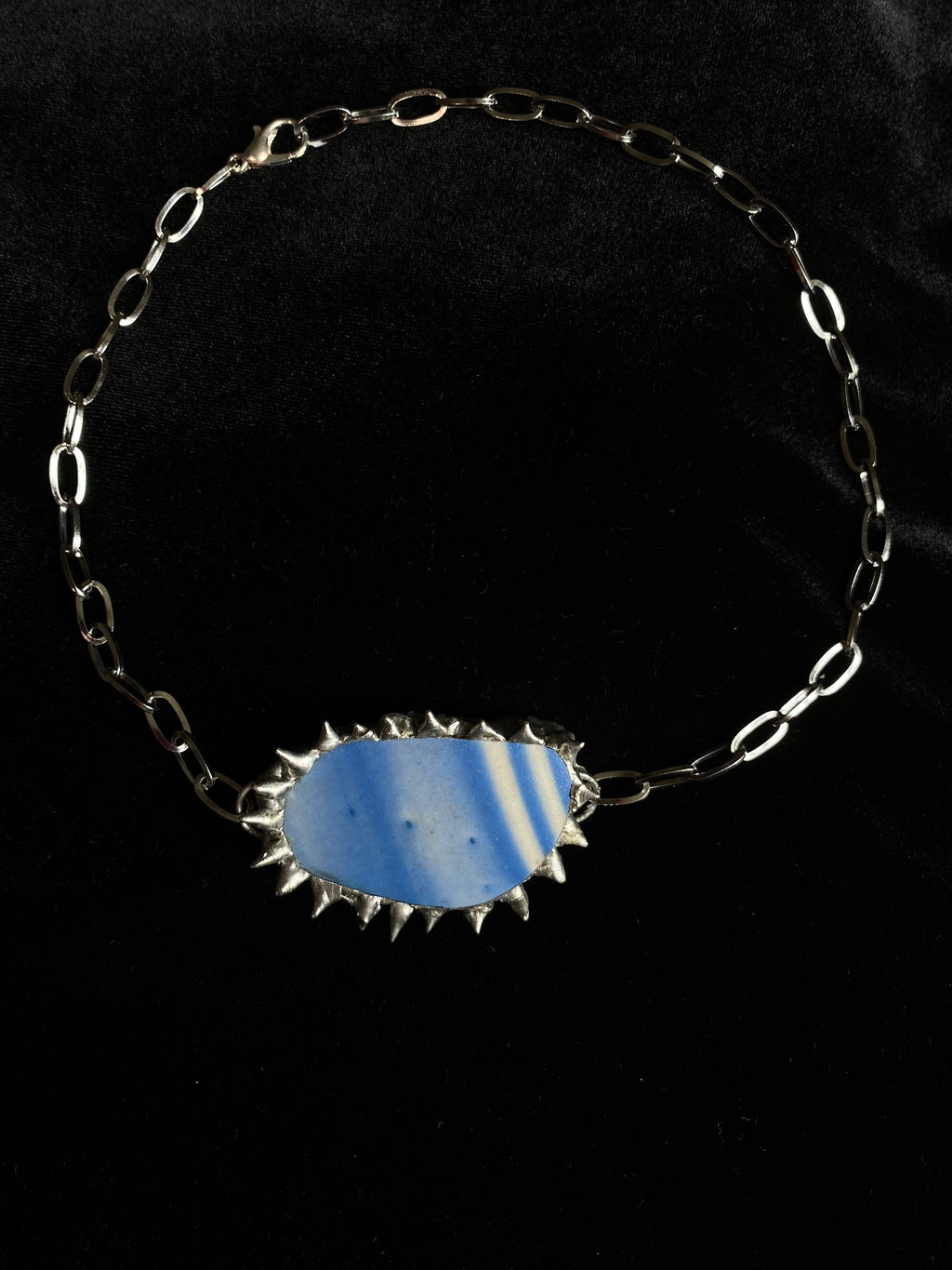 Striped spiked pottery choker