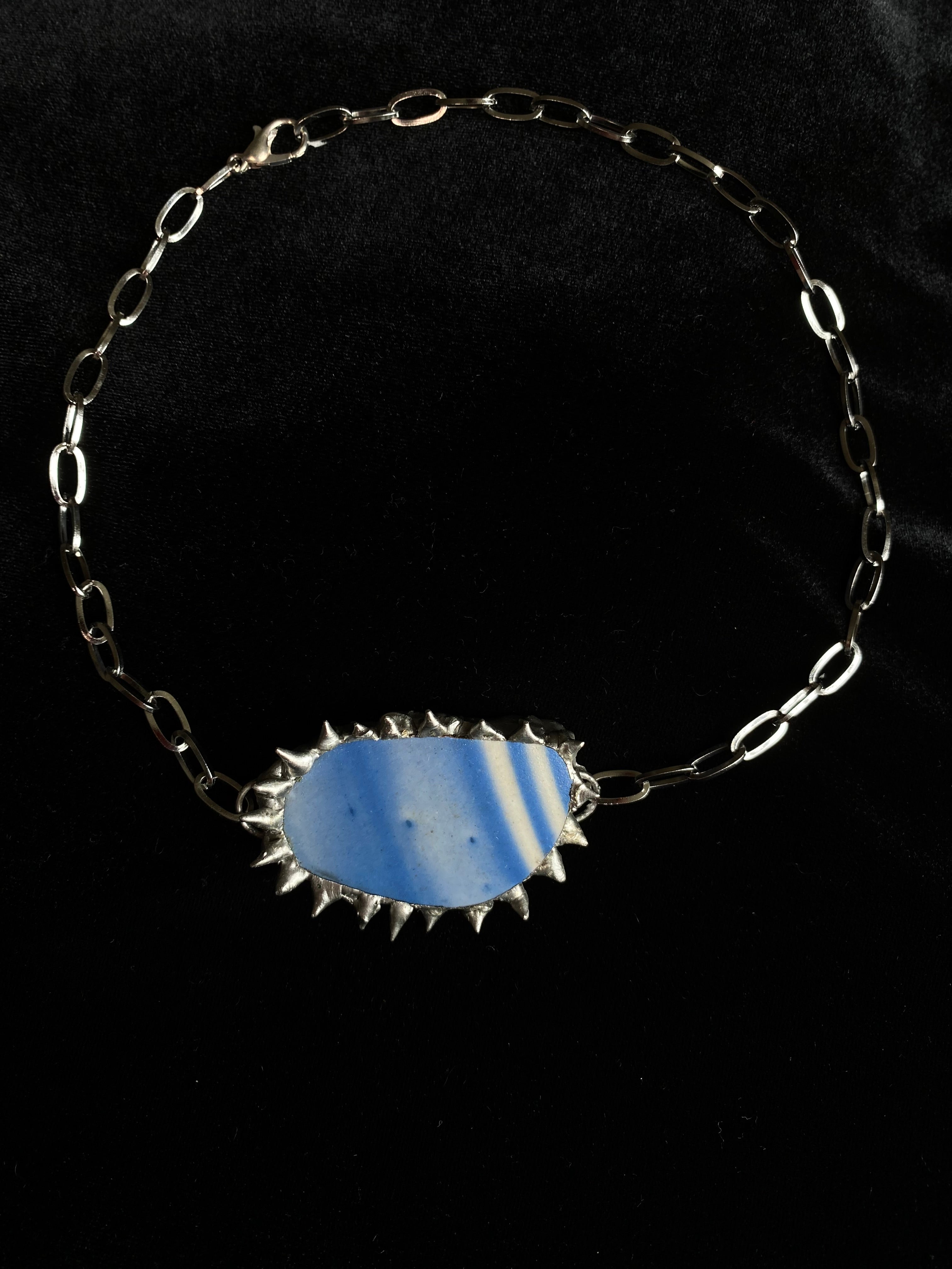Striped spiked pottery choker
