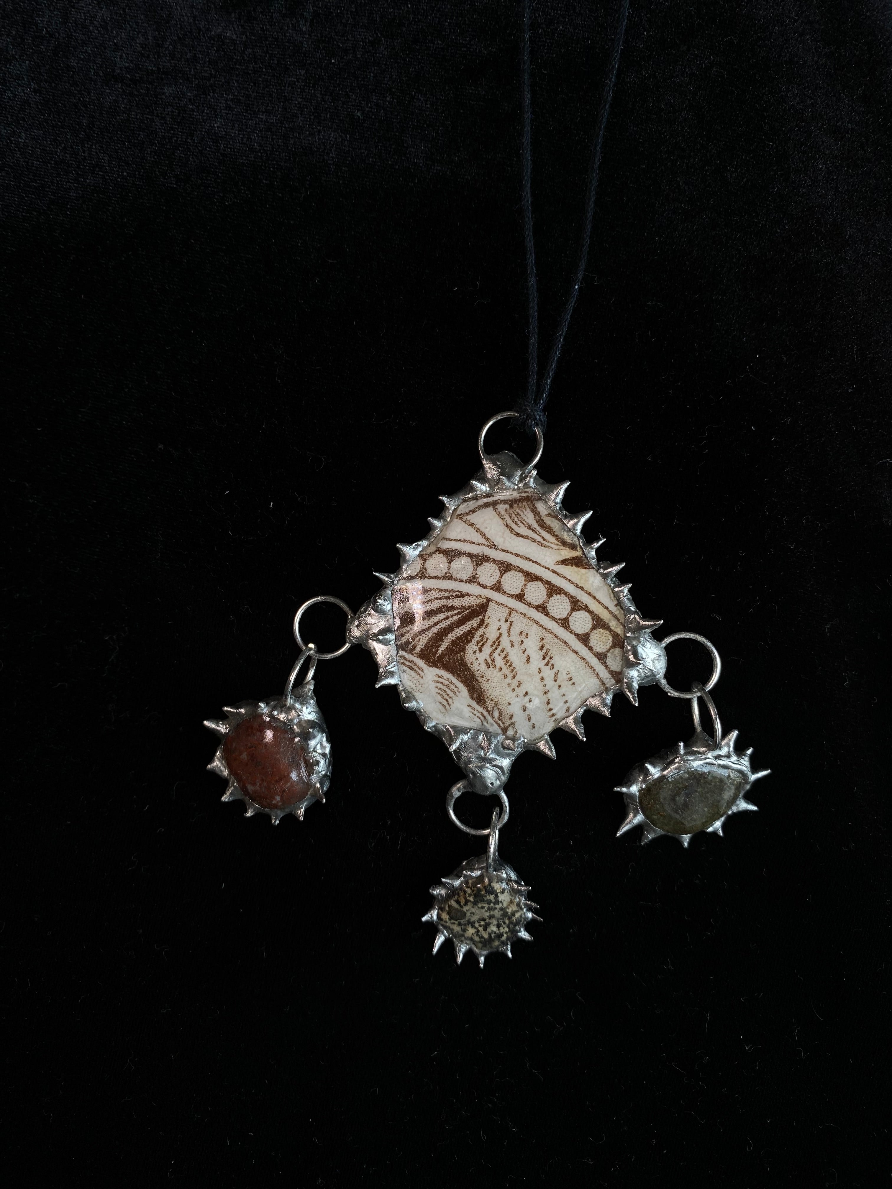Trifecta pottery and rocks long necklace