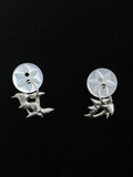 White vintage button stud earrings with sculptural soft solder drop