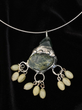 Green stone glass and bead pendant