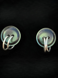 Dark green pearlescent vintage button earrings