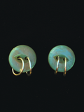 Pearlescent green vintage button earrings