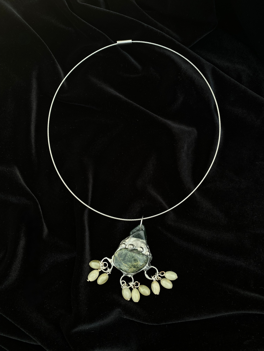 Green stone glass and bead pendant