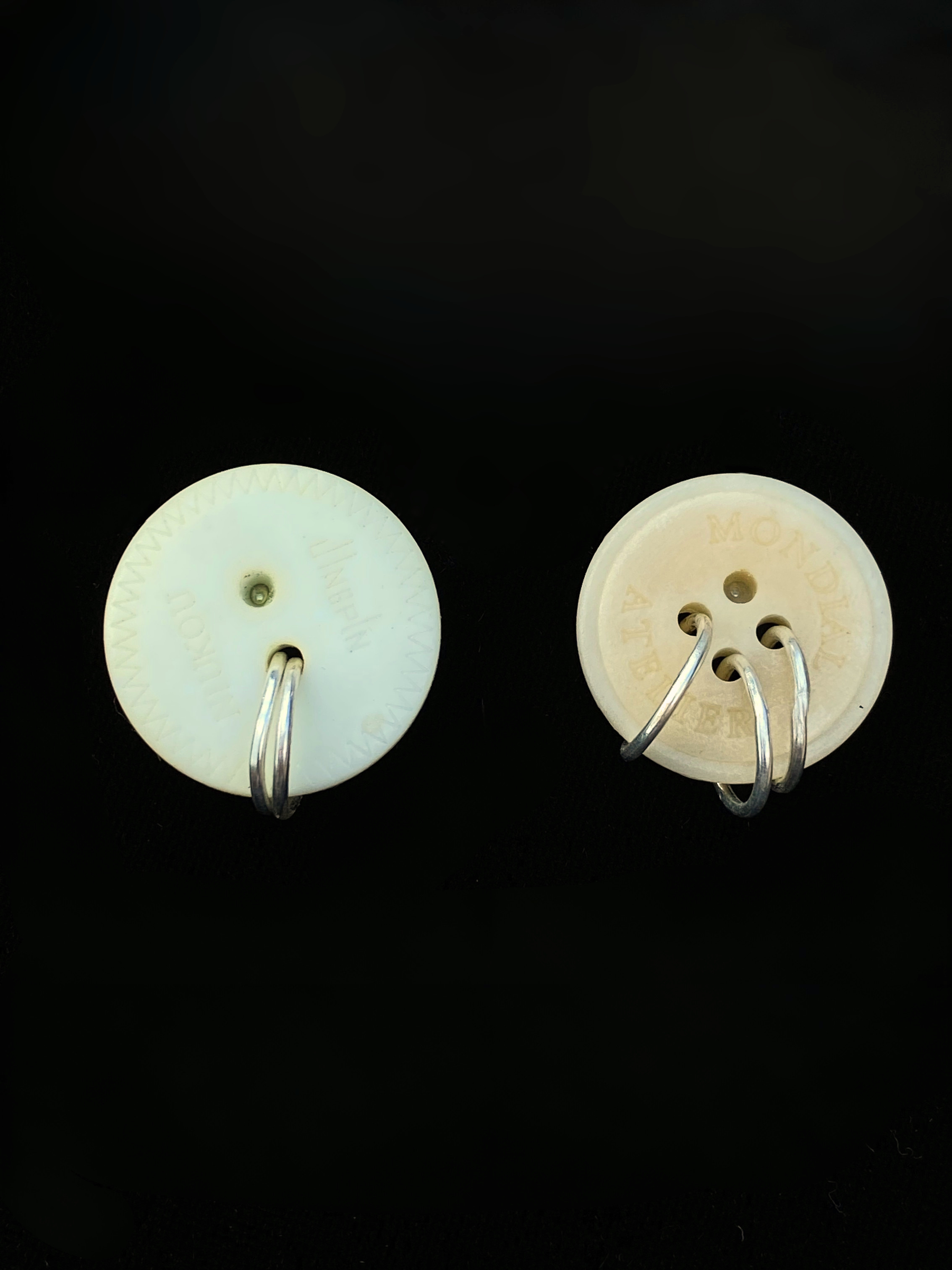 Mixed size vintage button stud earrings with text
