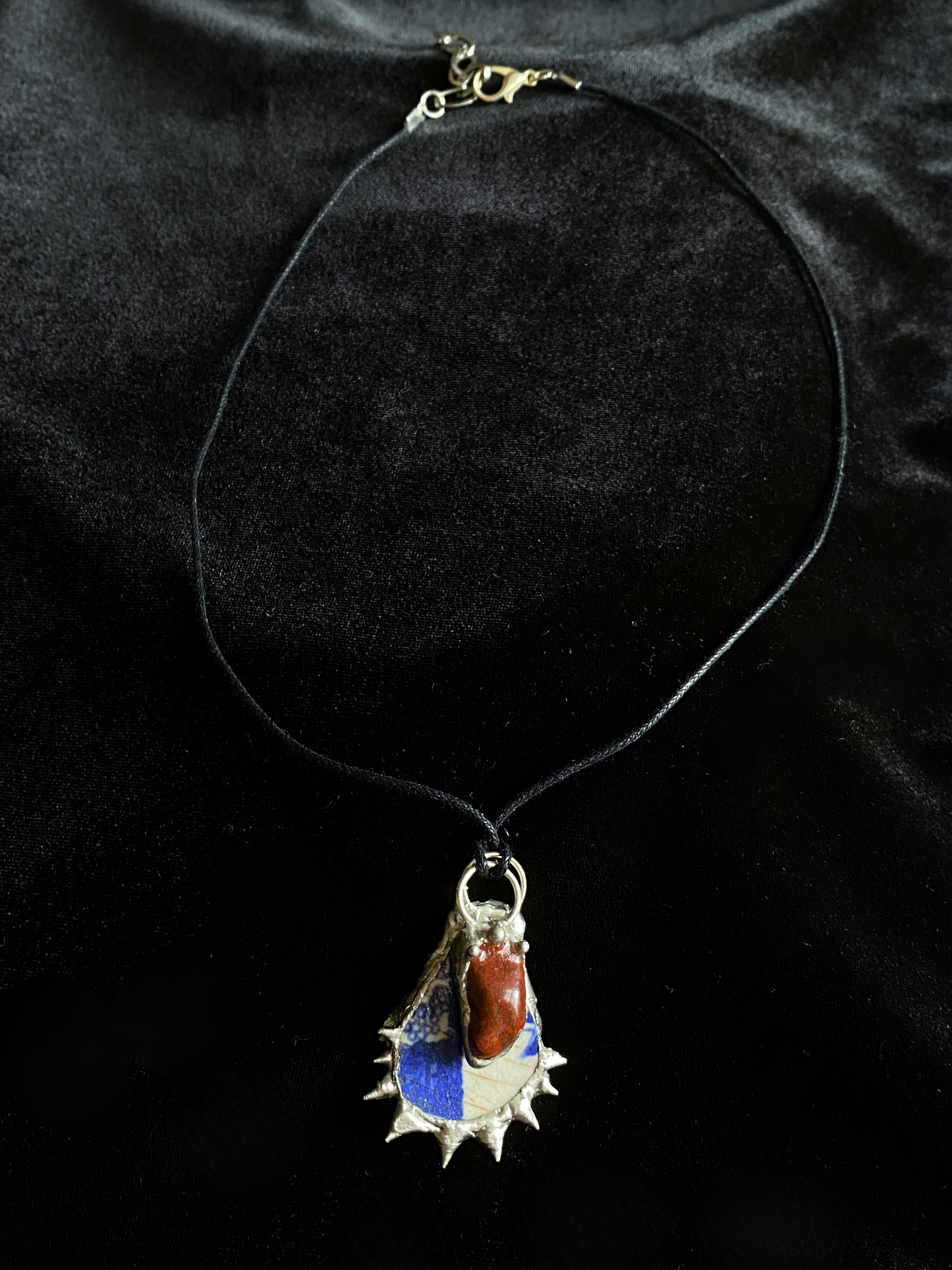 Spiked pottery and jasper necklace